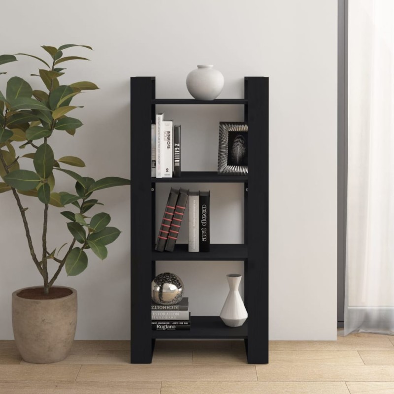   Libreria/Divisorio Nero 80x35x125 cm Legno Massello