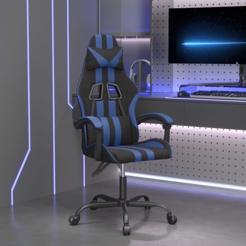 Sedia da Gaming Girevole Nero e Blu in Similpelle