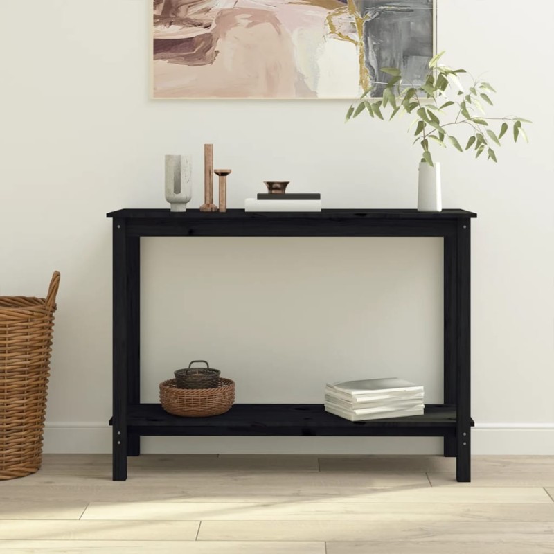   Tavolo Consolle Nero 110x40x80 cm in Legno Massello di Pino