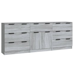    Credenze 3 pz Grigio Sonoma in Legno Ingegnerizzato