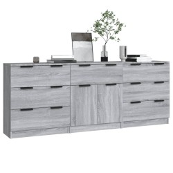    Credenze 3 pz Grigio Sonoma in Legno Ingegnerizzato