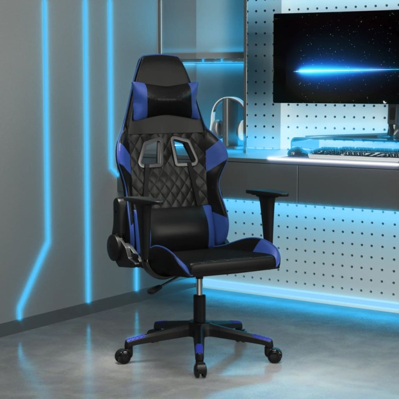 vidaXL Sedia da Gaming Massaggiante Nero e Blu in Similpelle