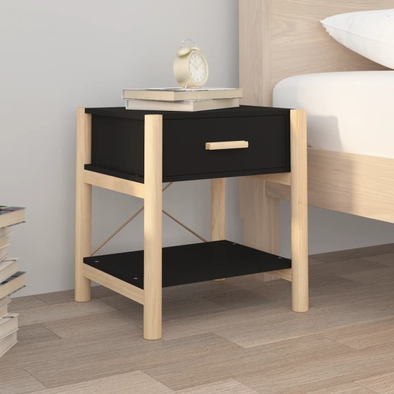 Tavolino da Letto Nero 42x38x45 cm in Legno Ingegnerizzato