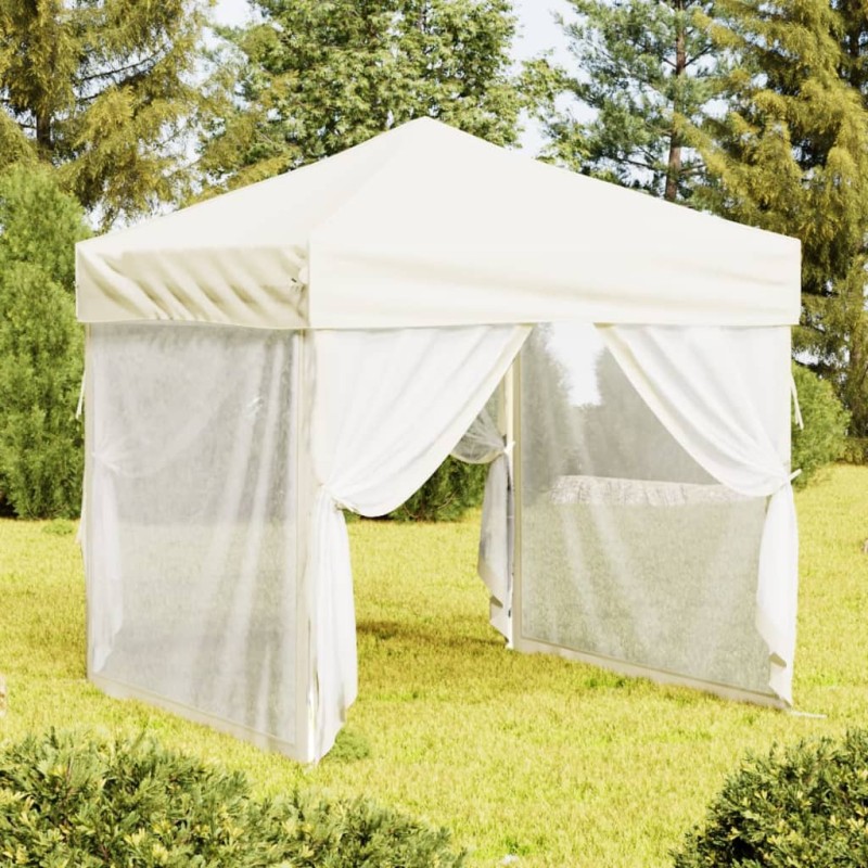 Tenda per Feste Pieghevole con Pareti Laterali Crema 2x2 m