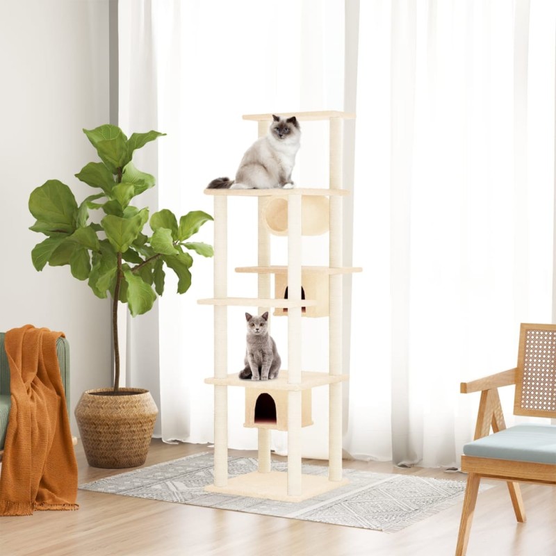   Albero per Gatti con Tiragraffi in Sisal Crema 169 cm