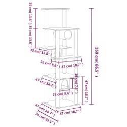   Albero per Gatti con Tiragraffi in Sisal Crema 169 cm