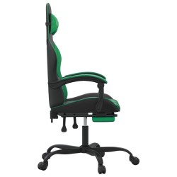   Sedia da Gaming Girevole con Poggiapiedi Nero Verde Similpelle