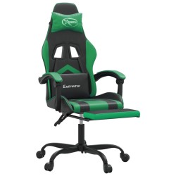   Sedia da Gaming Girevole con Poggiapiedi Nero Verde Similpelle