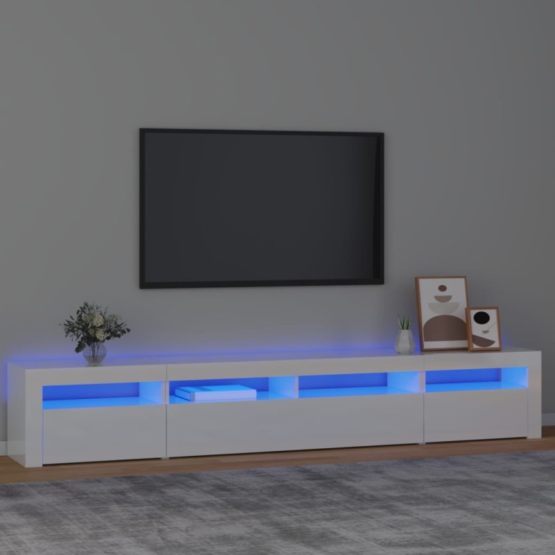 vidaXL Mobile Porta TV con Luci LED Bianco Lucido 240x35x40 cm