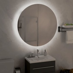 Armadio da Bagno con Specchio Rotondo e LED Bianco 54x54x17,5cm