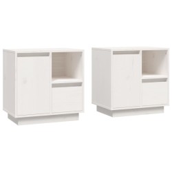   Comodini 2 pz Bianco 50x34x50 cm in Legno Massello di Pino