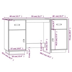 Scrivania con Armadietti 135x50x75 cm in Legno Massello di Pino