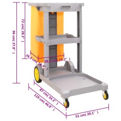 vidaXL Carrello Pulizie 3 Ripiani Sacco Rimovibile PP e Tessuto Oxford