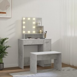   Set Tavolo da Toeletta Grigio Cemento con LED Legno ingegnerizzato