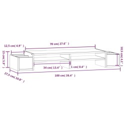   Supporto per Monitor Bianco100x27,5x15cm Legno Massello di Pino