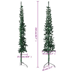 vidaXL Albero Natale Artificiale Sottile a Metà Supporto Verde 210 cm