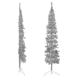 vidaXL Albero Natale Artificiale Sottile a Metà Supporto Argento 210cm