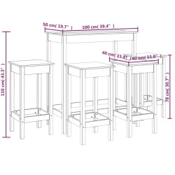   Set da Bar 5 pz Miele in Legno Massello di Pino