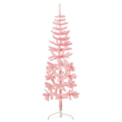 vidaXL Albero Natale Artificiale Sottile a Metà e Supporto Rosa 150 cm