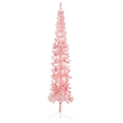 vidaXL Albero Natale Artificiale Sottile a Metà e Supporto Rosa 210 cm