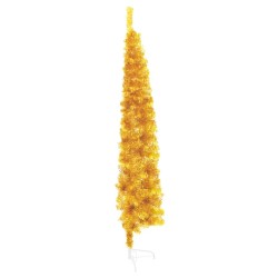 vidaXL Albero Natale Artificiale Sottile a Metà con Supporto Oro 120cm