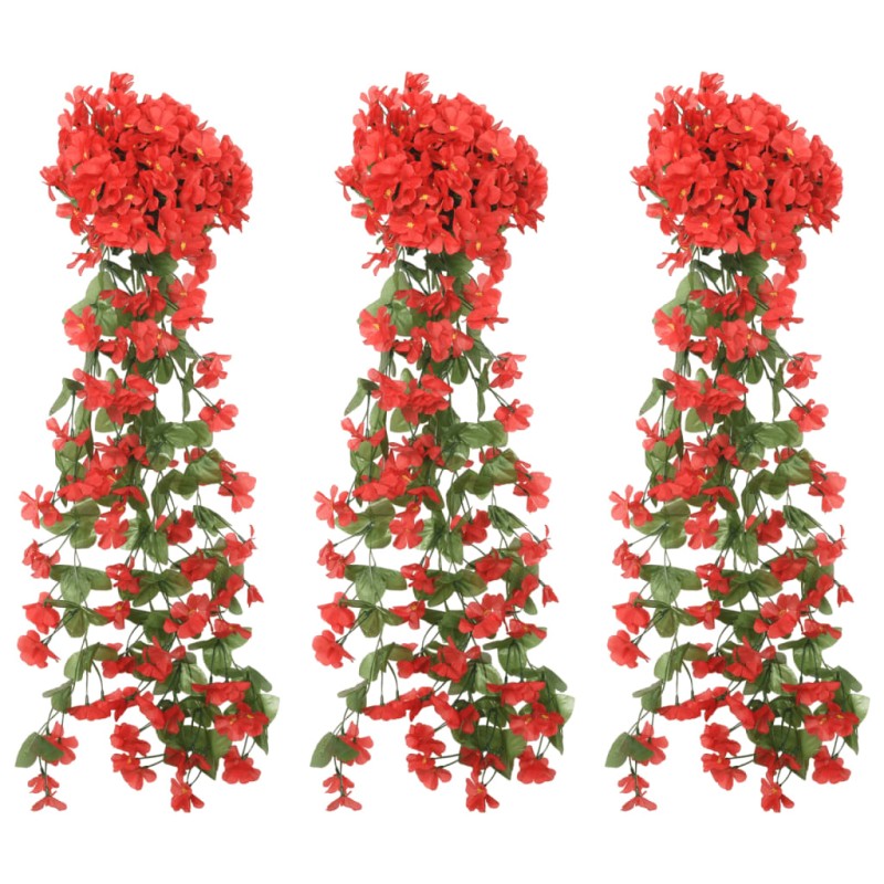 vidaXL Ghirlande Fiori Artificiali 3 pz Rosso 85cm