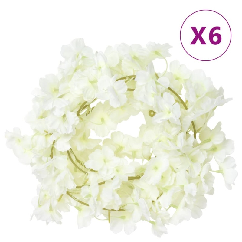 vidaXL Ghirlande Fiori Artificiali 6 pz Bianco 180cm