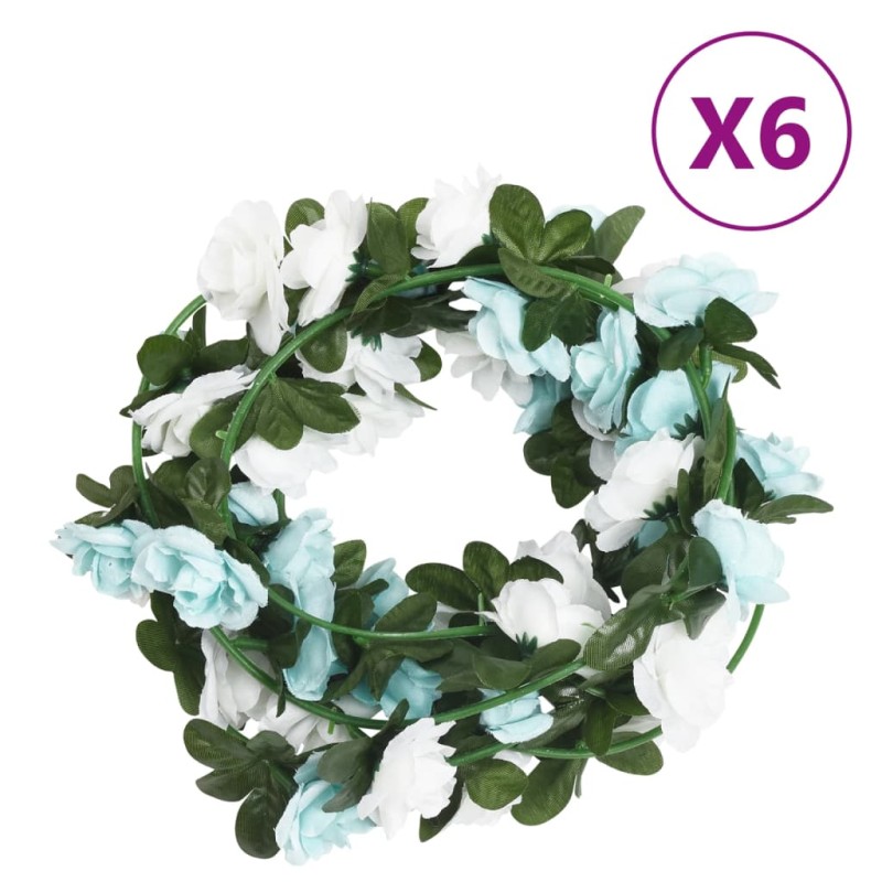 vidaXL Ghirlande Fiori Artificiali 6 pz Blu e Bianco 240cm