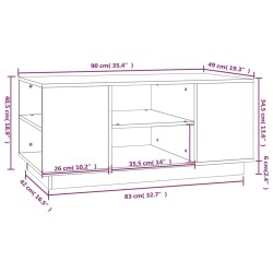   Tavolino da Salotto Bianco 90x49x40,5 cm Legno Massello di Pino