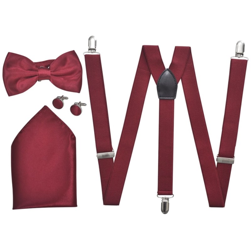 Set Elegante Accessori Smoking Uomo Bretelle Papillon Bordò