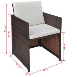 Sedie da Giardino 2 pz con Cuscini in Polyrattan Marrone