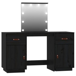   Set Toeletta con LED Nero in Legno Massello di Pino