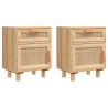   Comodini 2 pz Marroni Legno Massello di Pino e Rattan Naturale