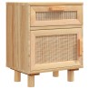   Comodini 2 pz Marroni Legno Massello di Pino e Rattan Naturale