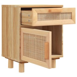   Comodini 2 pz Marroni Legno Massello di Pino e Rattan Naturale