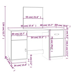   Set Toeletta con Specchio Bianco in Legno Massello di Pino