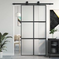 Porta Scorrevole Nera 102,5x205 cm Vetro Temperato e Alluminio