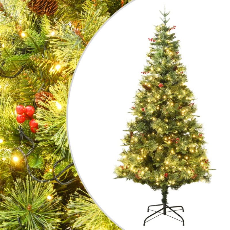 Albero di Natale con LED e Pigne Verde 120 cm in PVC e PE