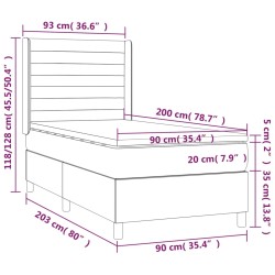 Letto a Molle Materasso e LED Grigio Scuro 90x200 cm in Tessuto