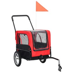 Rimorchio Bici e Carrello Jogging per Animali 2-in-1 Rosso Nero