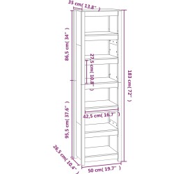   Libreria Grigia 50x35x183 cm in Legno Massello di Pino