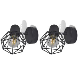 Set 2 Applique con Rete in Stile Industriale Nero Lampadina LED