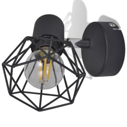 Set 2 Applique con Rete in Stile Industriale Nero Lampadina LED