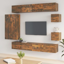 Set Mobili Porta TV 8 pz Rovere Fumo in Legno ingegnerizzato