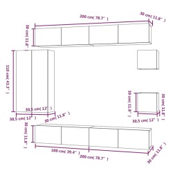 Set Mobili Porta TV 8 pz Rovere Fumo in Legno ingegnerizzato