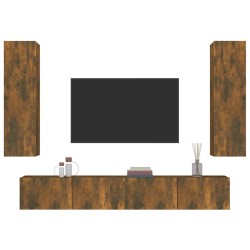 Set di Mobili Porta TV 4 pz Rovere Fumo in Legno ingegnerizzato