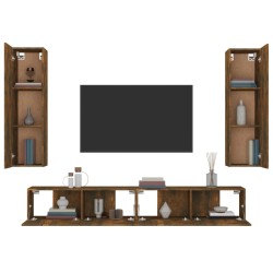 Set di Mobili Porta TV 4 pz Rovere Fumo in Legno ingegnerizzato