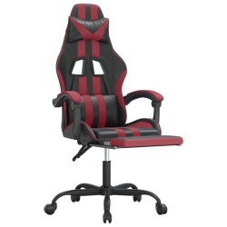   Sedia Gaming Girevole Poggiapiedi Nero e Rosso Vino Similpelle