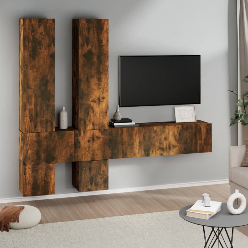 Mobile Porta TV a Parete Rovere Fumo in Legno ingegnerizzato