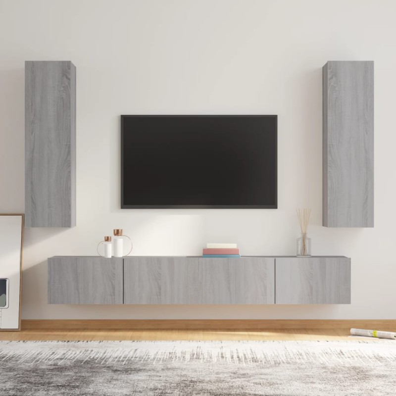 Set di Mobili Porta TV 4 pz Grigio Sonoma in Legno ingegnerizzato